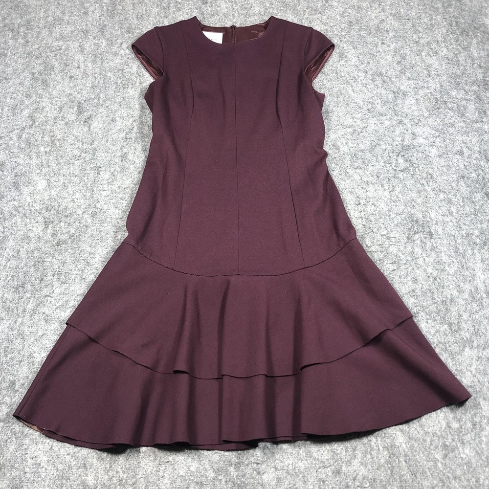 Akris Punto Dress Womens 6 Purple Ruffle Hem Cap Sleeve Sheath Lined Knee Length